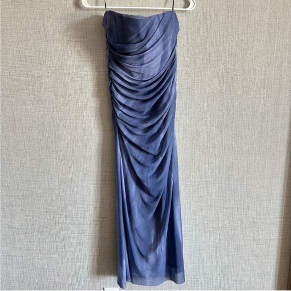 New Zara Strapless Tie Dye Tulle Fitted Midi Blue Purple Dress Large 8324/453 - Picture 4 of 6